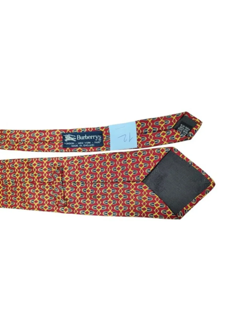 Burberrys of London Vintage 100% Silk Tie Red Gold Blue Equestrian Made England